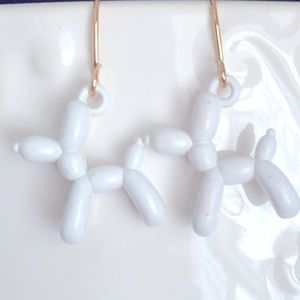 New Balloon Animal Puppy Dog Hand Crafted Earrings White Carnival Kids Party